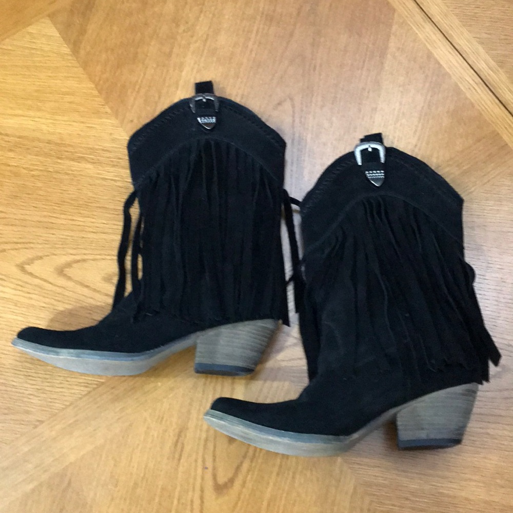 Black Suede Fringed Cowboy Boots